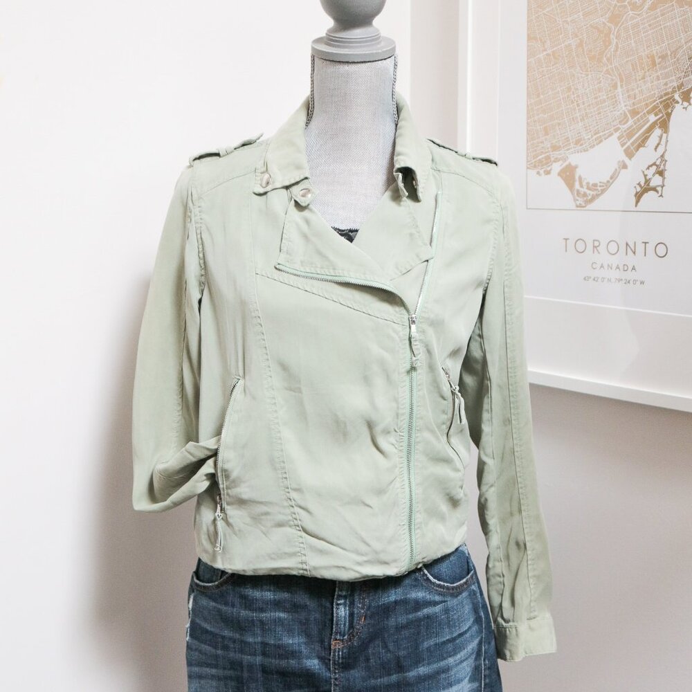 BLANK NYC Pastel Green Light Moto Jacket